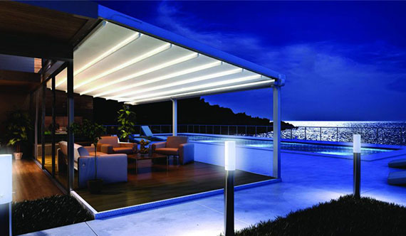 Silver series pergola with tilted roof